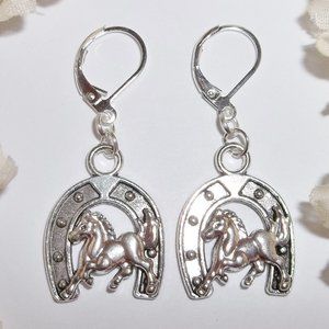 Silver Horse and Horseshoe Earring Set NWT 5408